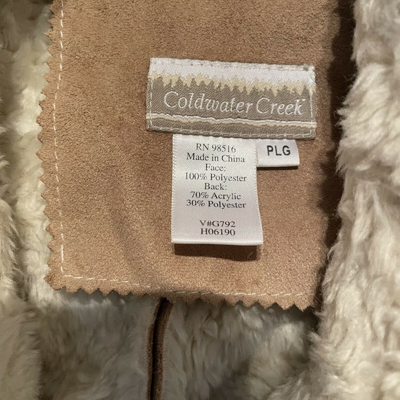 Coldwater Creek Tan Faux Suede Faux Fur Embellished Tapestry Sleeve Coat - Picture 8 of 9